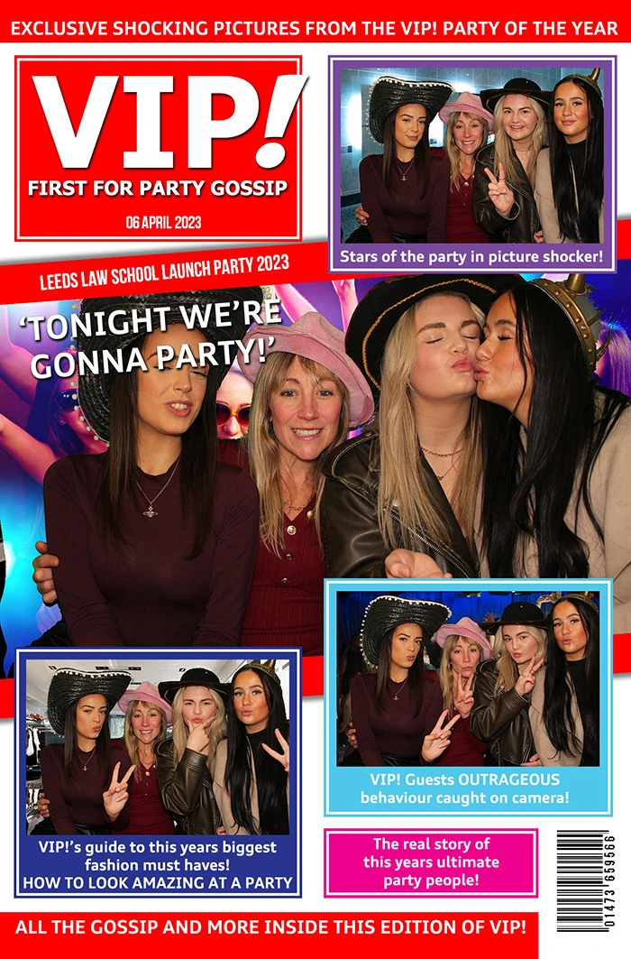 Custom VIP magazine cover print for Leeds Law School party by MagicPix.