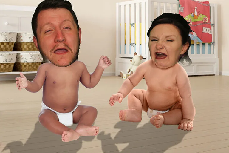face-swap-of-a-couple-on-baby-bodies-in-a-magicpix-photo-booth